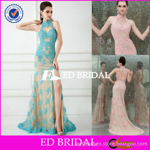XL550 sexy halter beaded lace high front slit backless women party all types of ladies dresses